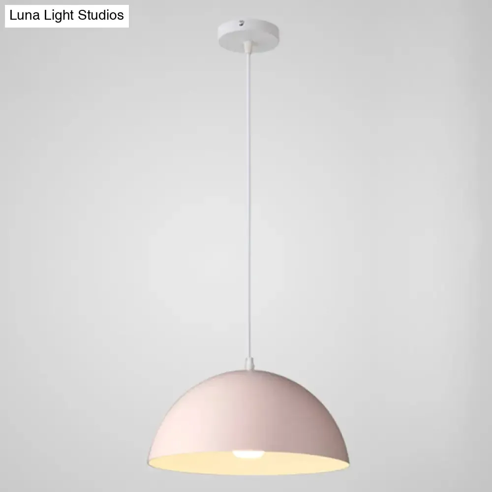 Macaron Half Globe Pendant Lamp: 8 Color Options, Metal Hanging Light for Kitchen & Dining Room