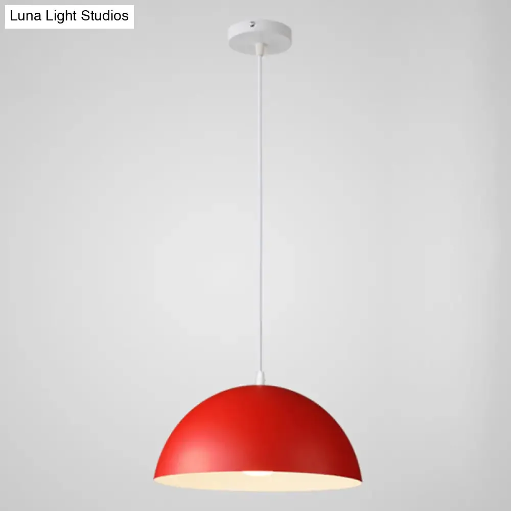 Macaron Half Globe Pendant Lamp: 8 Color Options, Metal Hanging Light for Kitchen & Dining Room