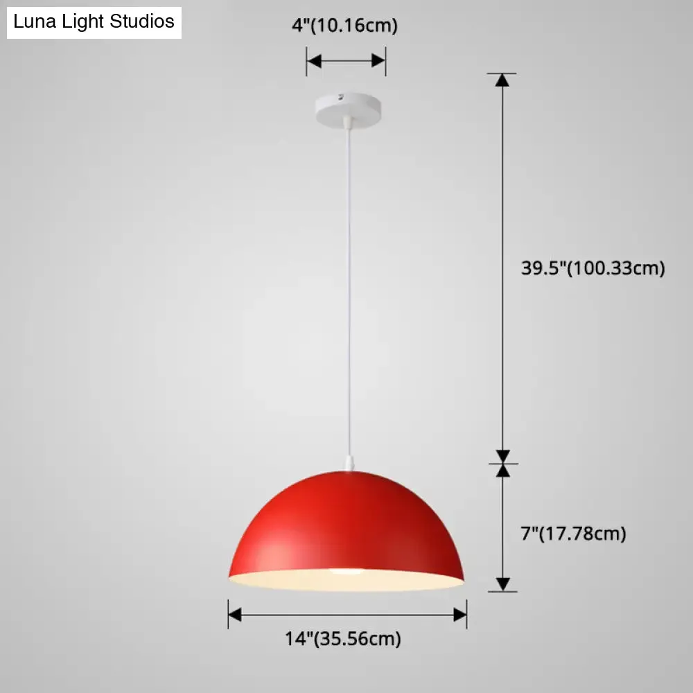 Macaron Half Globe Pendant Lamp: 8 Color Options, Metal Hanging Light for Kitchen & Dining Room