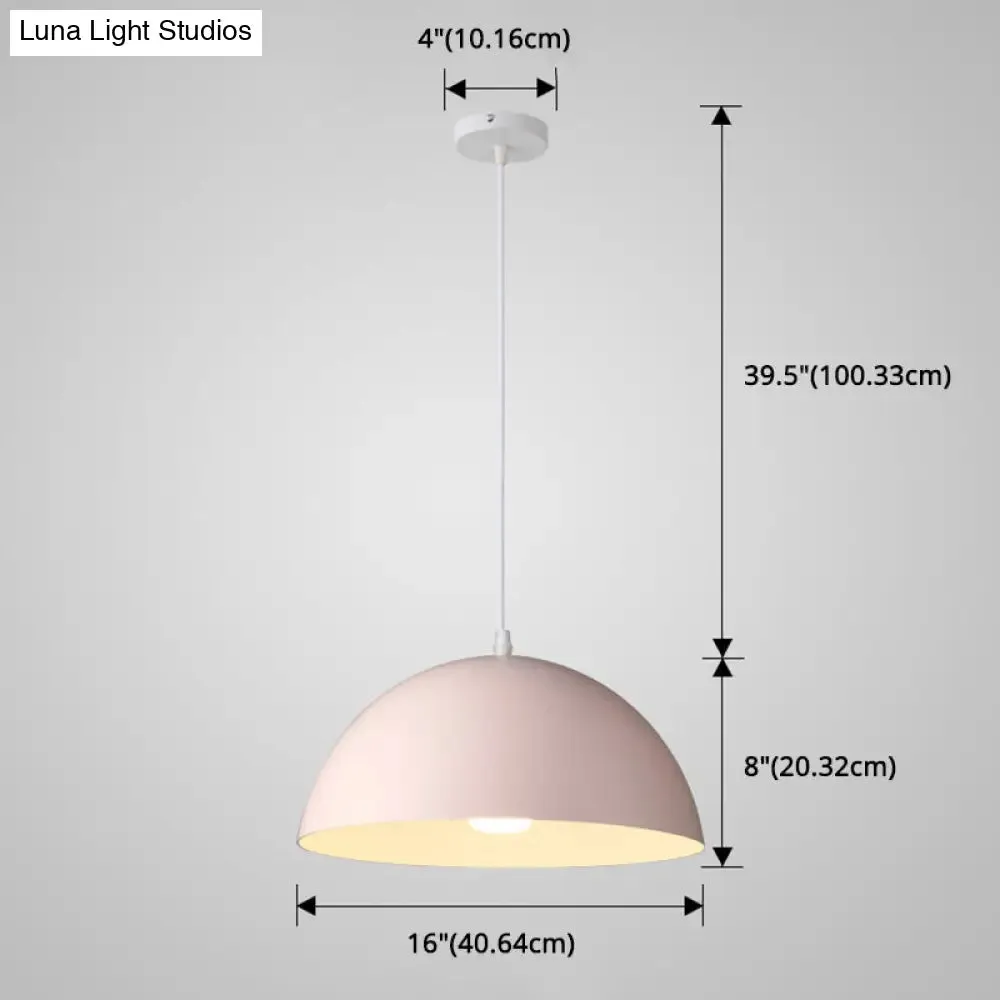 Macaron Half Globe Pendant Lamp: 8 Color Options, Metal Hanging Light for Kitchen & Dining Room