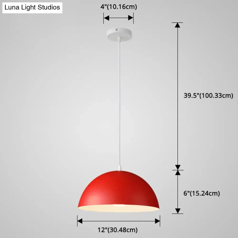 Macaron Half Globe Pendant Lamp: 8 Color Options, Metal Hanging Light for Kitchen & Dining Room