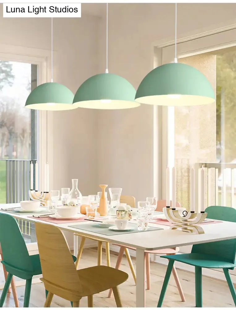Macaron Half Globe Pendant Lamp: 8 Color Options, Metal Hanging Light for Kitchen & Dining Room