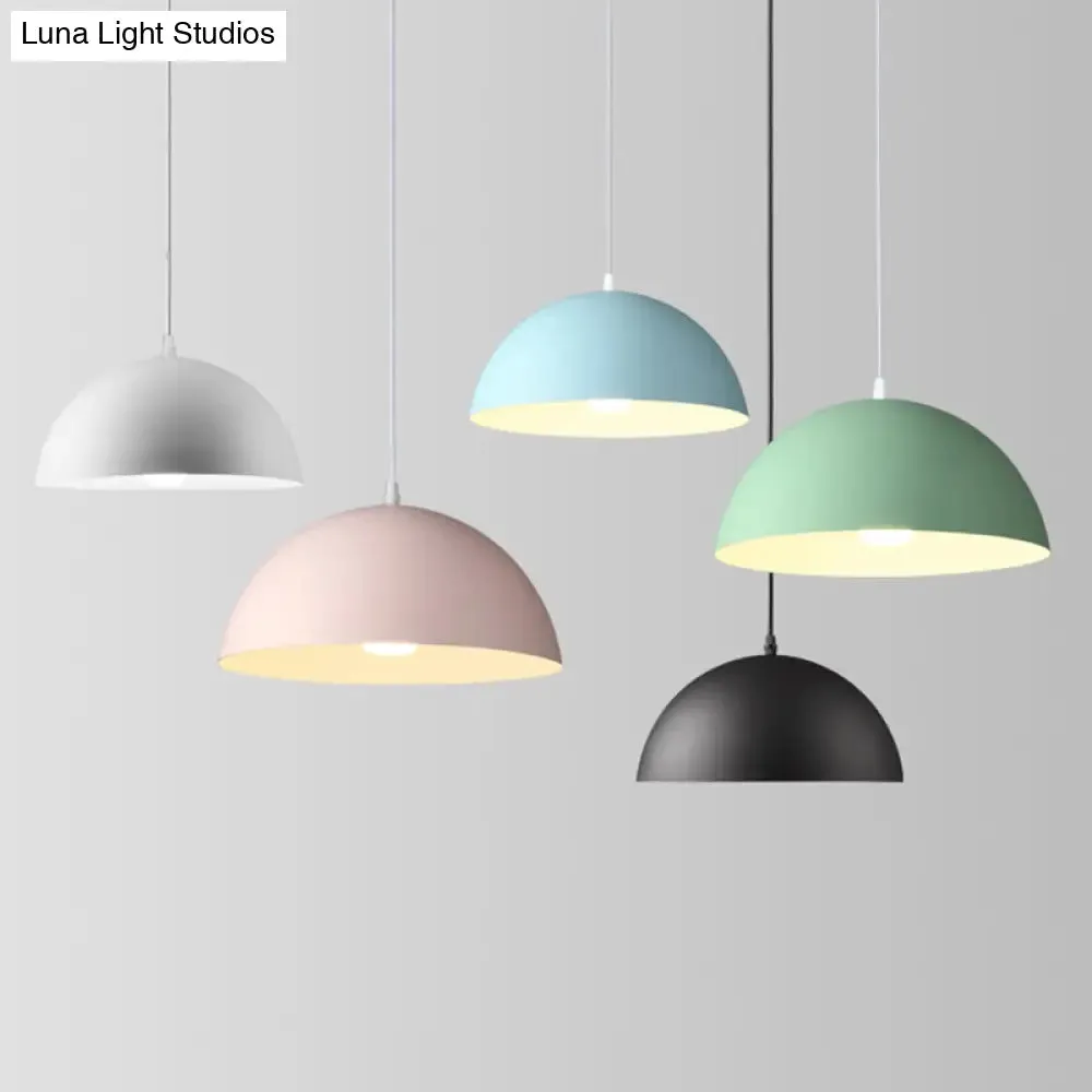 Macaron Half Globe Pendant Lamp: 8 Color Options, Metal Hanging Light for Kitchen & Dining Room