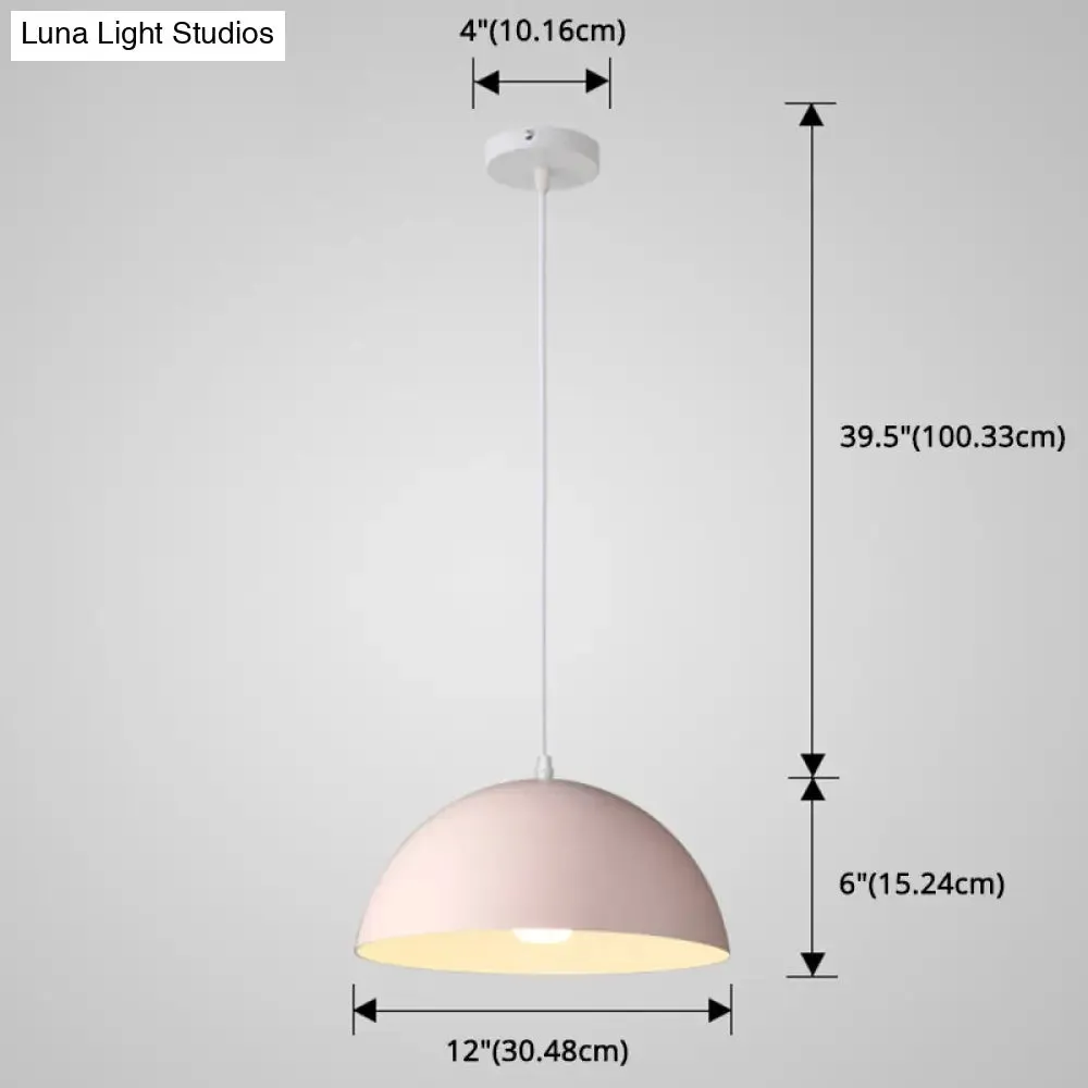 Macaron Half Globe Pendant Lamp: 8 Color Options, Metal Hanging Light for Kitchen & Dining Room