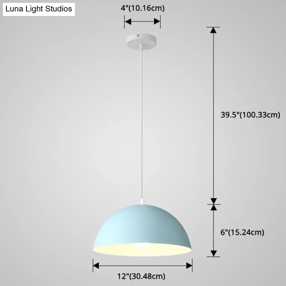 Macaron Half Globe Pendant Lamp: 8 Color Options, Metal Hanging Light for Kitchen & Dining Room