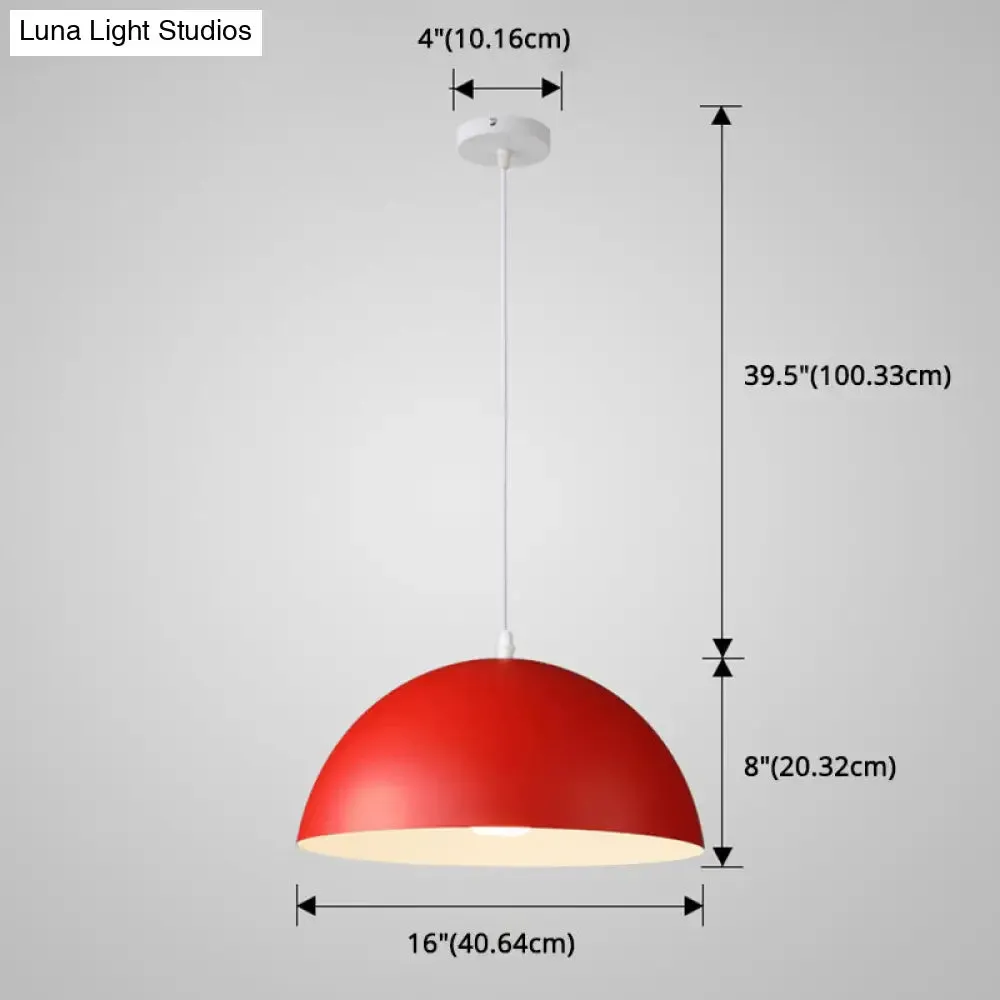 Macaron Half Globe Pendant Lamp: 8 Color Options, Metal Hanging Light for Kitchen & Dining Room