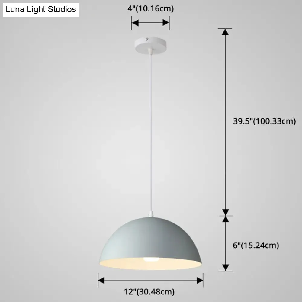 Macaron Half Globe Pendant Lamp: 8 Color Options, Metal Hanging Light for Kitchen & Dining Room
