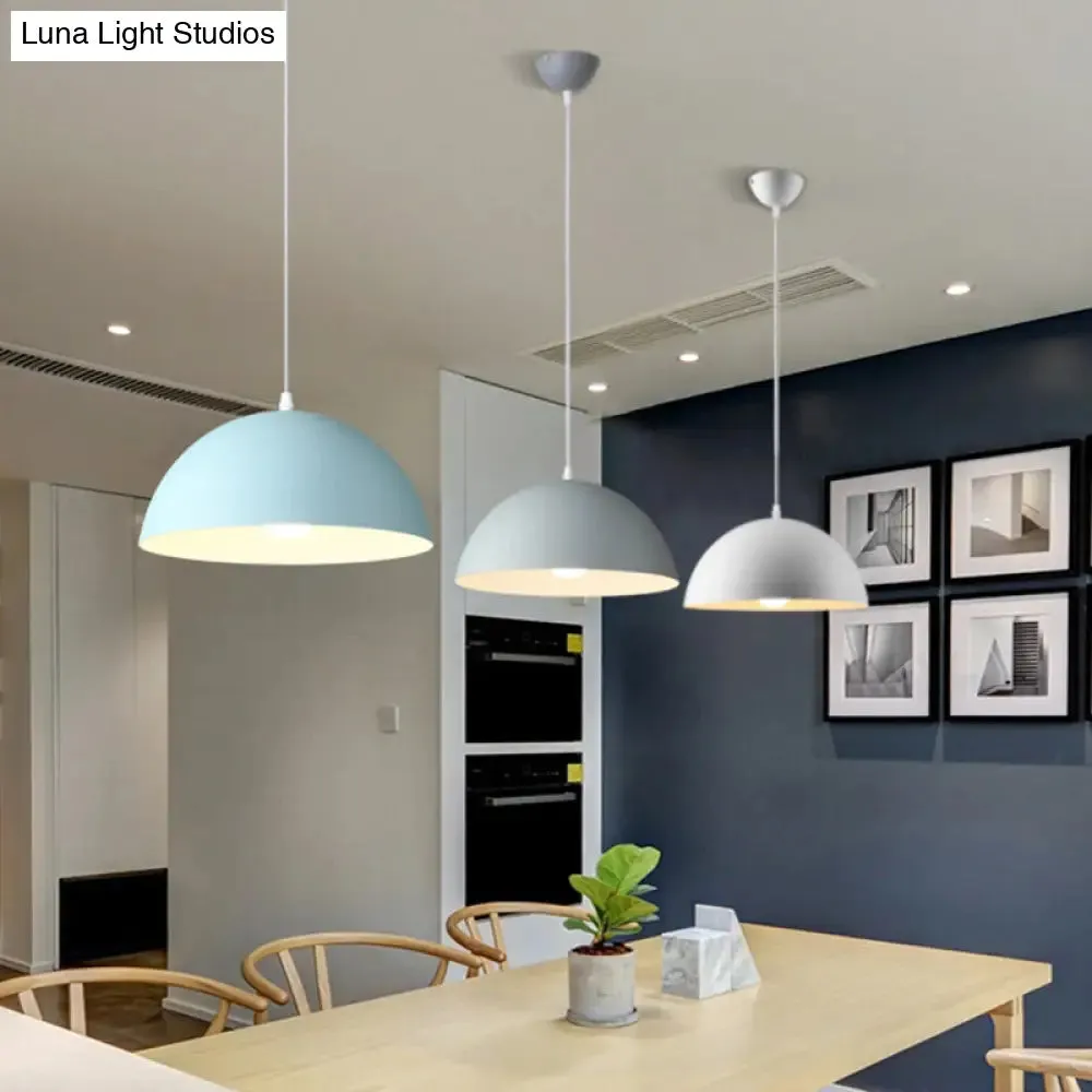Macaron Half Globe Pendant Lamp: 8 Color Options, Metal Hanging Light for Kitchen & Dining Room
