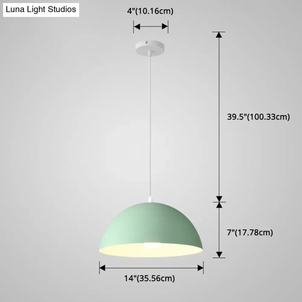 Macaron Half Globe Pendant Lamp: 8 Color Options, Metal Hanging Light for Kitchen & Dining Room