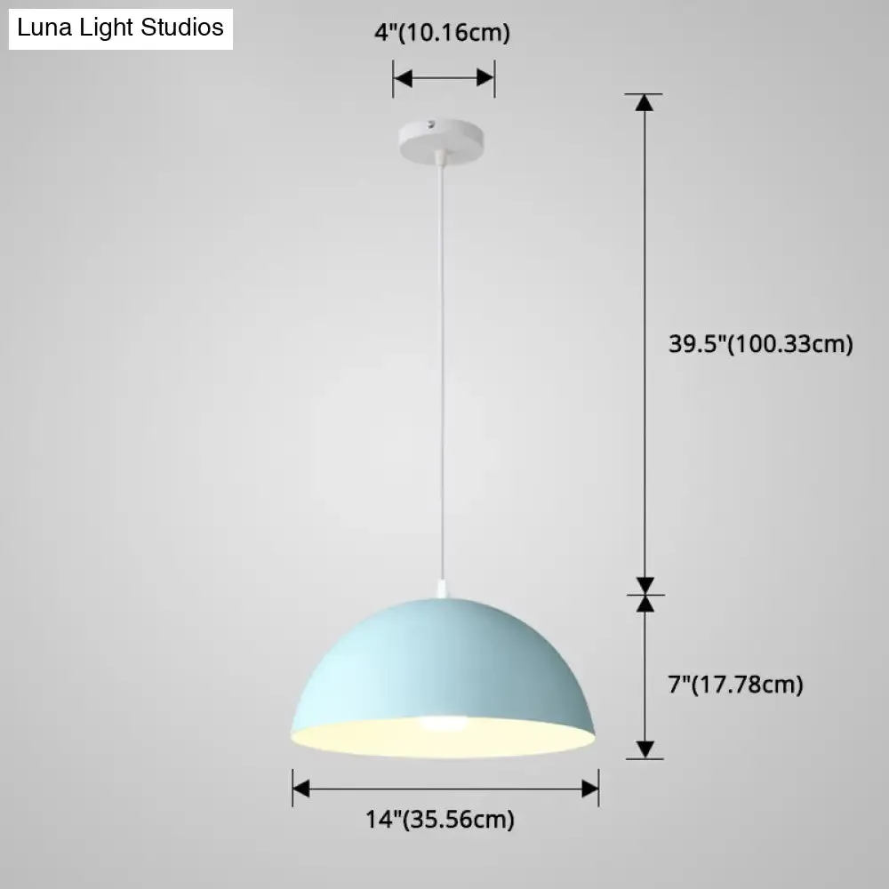 Macaron Half Globe Pendant Lamp: 8 Color Options, Metal Hanging Light for Kitchen & Dining Room