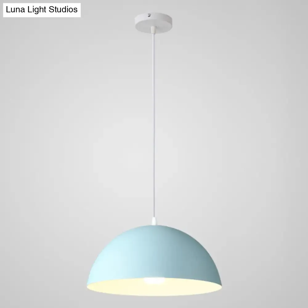Macaron Half Globe Pendant Lamp: 8 Color Options, Metal Hanging Light for Kitchen & Dining Room