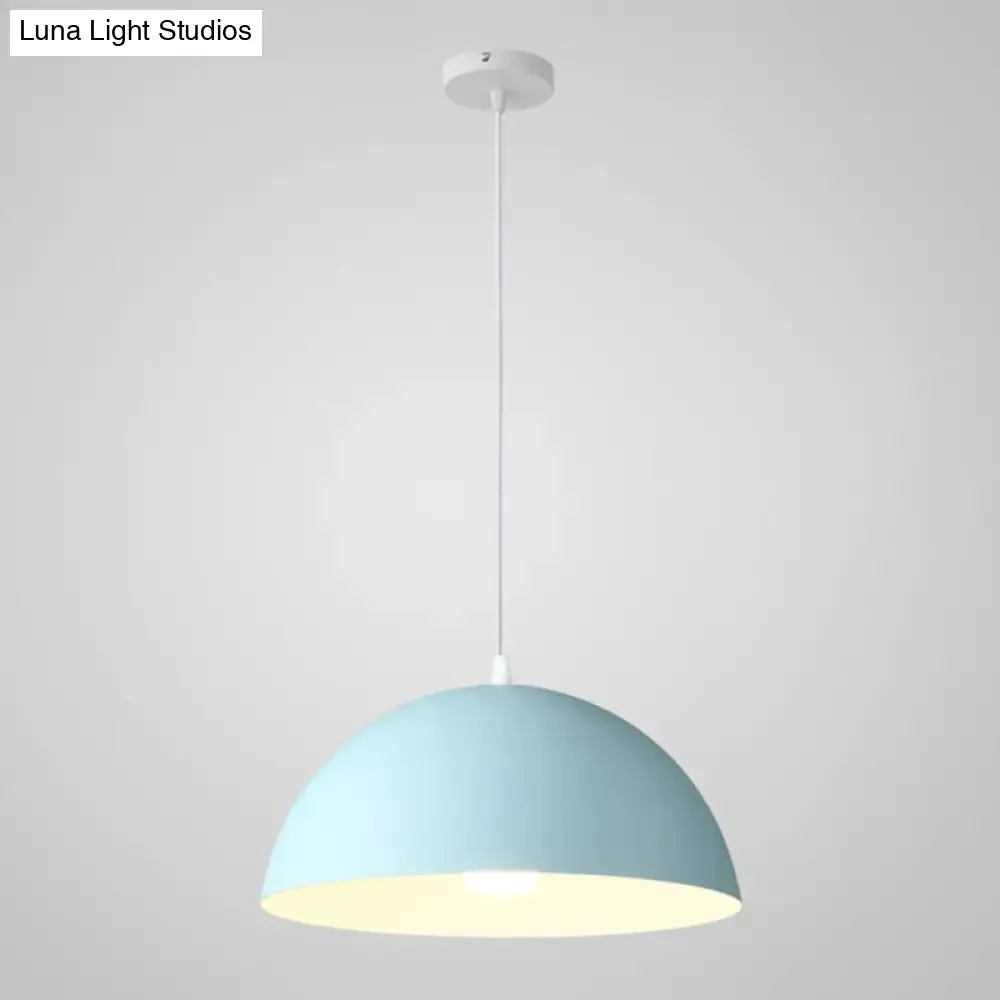 Macaron Half Globe Pendant Lamp: 8 Color Options, Metal Hanging Light for Kitchen & Dining Room
