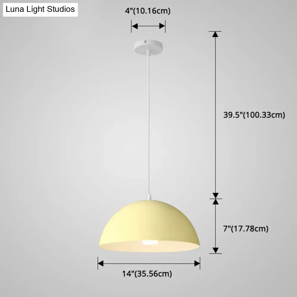 Macaron Half Globe Pendant Lamp: 8 Color Options, Metal Hanging Light for Kitchen & Dining Room