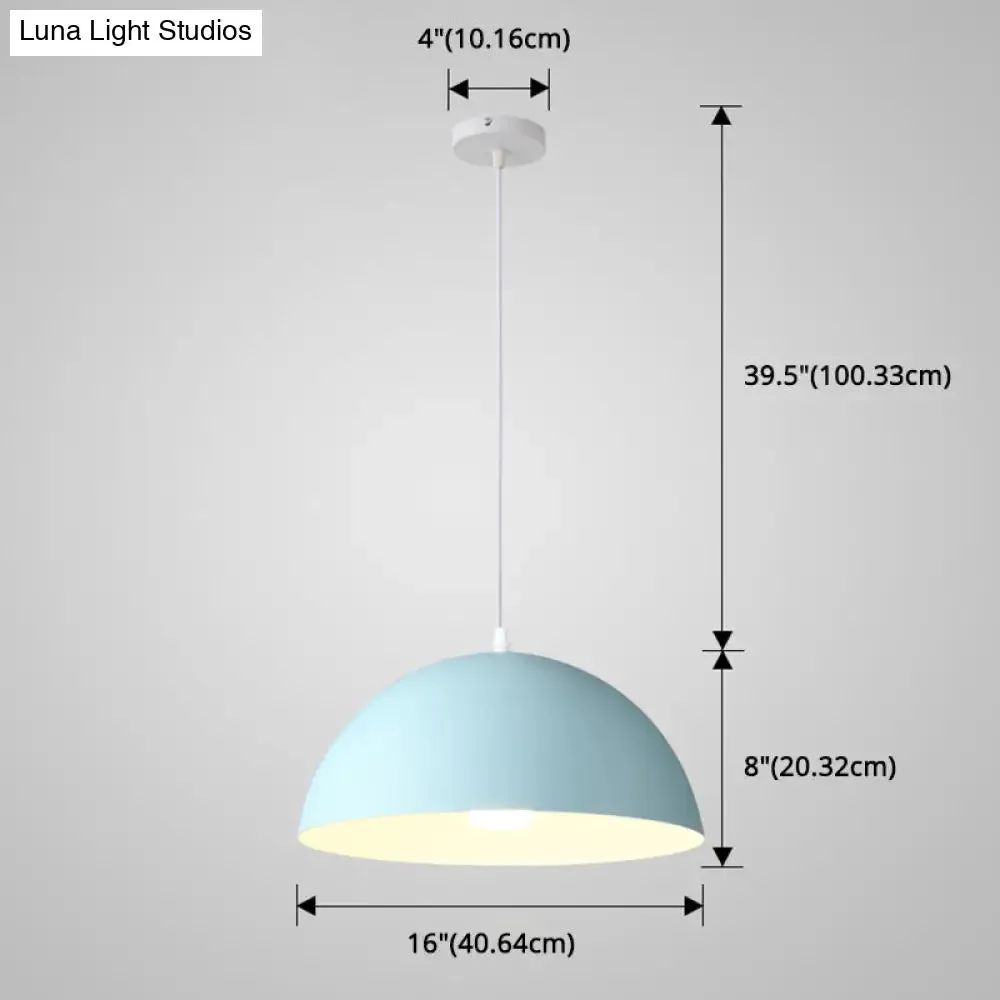 Macaron Half Globe Pendant Lamp: 8 Color Options, Metal Hanging Light for Kitchen & Dining Room