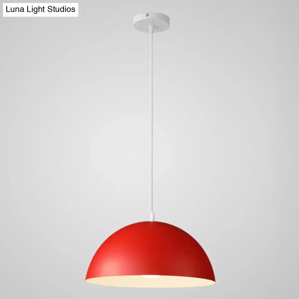 Macaron Half Globe Pendant Lamp: 8 Color Options, Metal Hanging Light for Kitchen & Dining Room