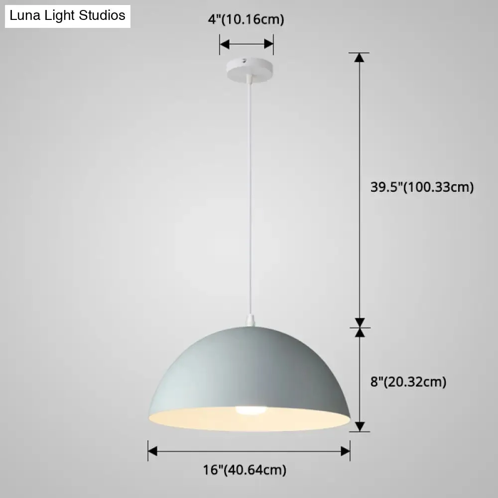 Macaron Half Globe Pendant Lamp: 8 Color Options, Metal Hanging Light for Kitchen & Dining Room