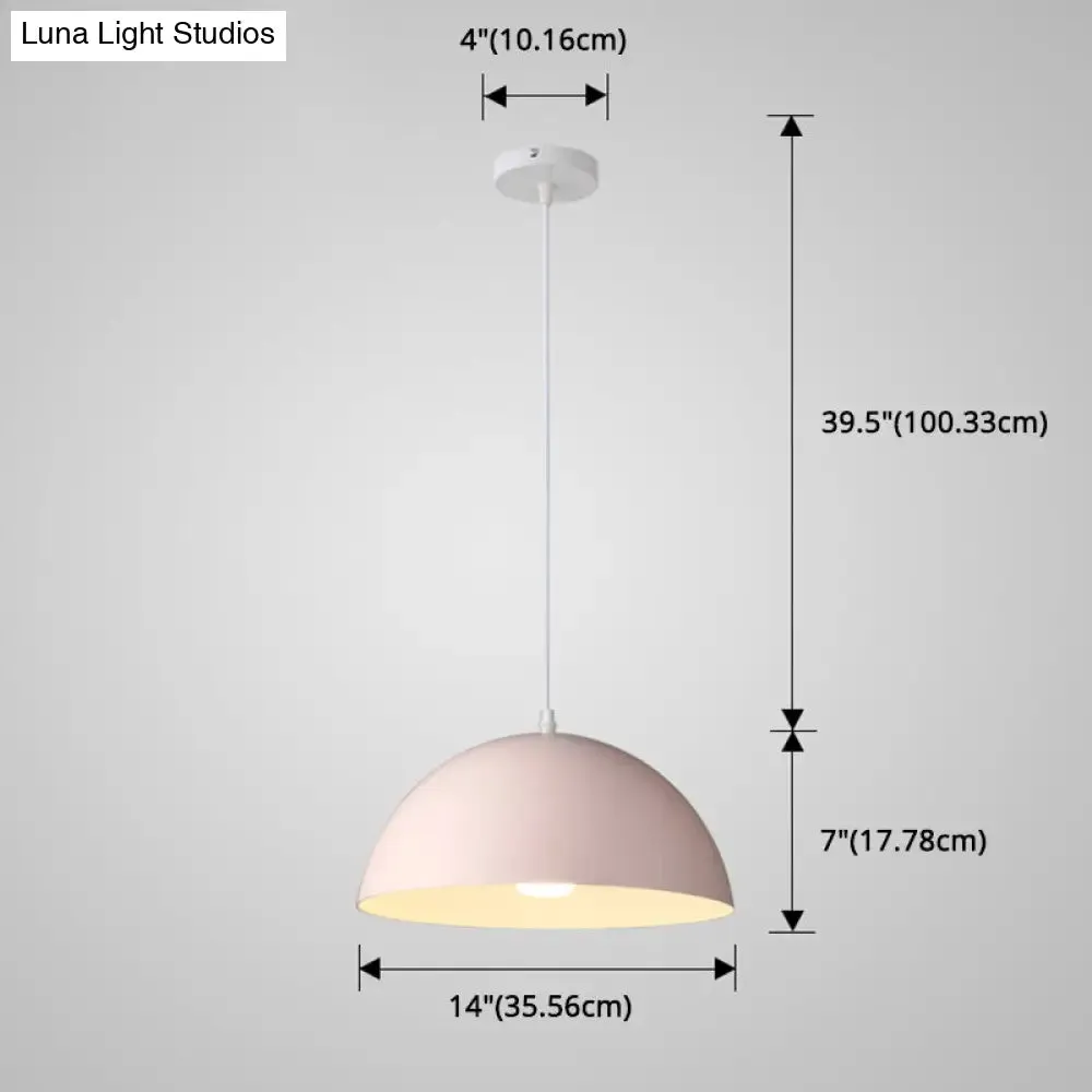 Macaron Half Globe Pendant Lamp: 8 Color Options, Metal Hanging Light for Kitchen & Dining Room