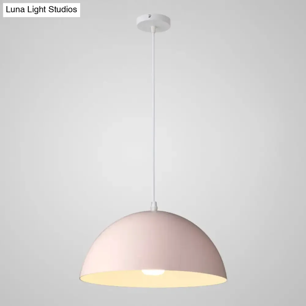 Macaron Half Globe Pendant Lamp: 8 Color Options, Metal Hanging Light for Kitchen & Dining Room