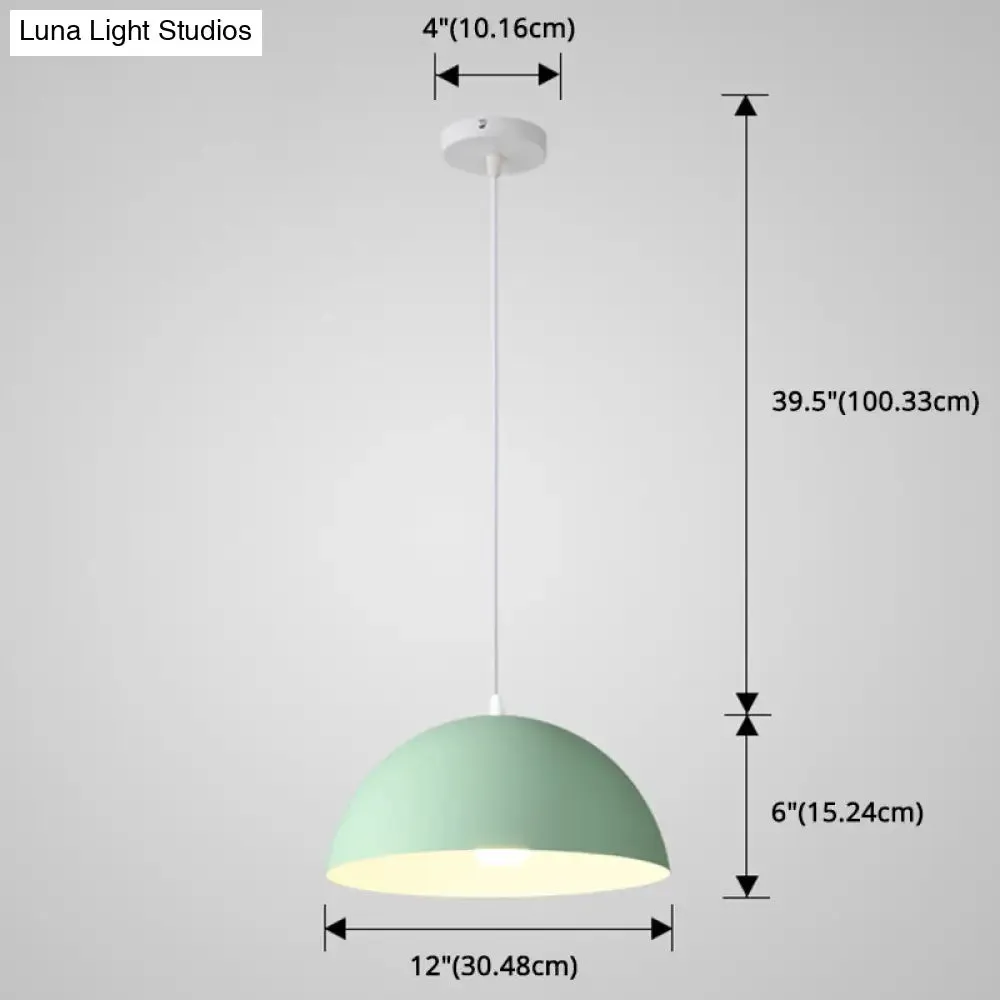 Macaron Half Globe Pendant Lamp: 8 Color Options, Metal Hanging Light for Kitchen & Dining Room