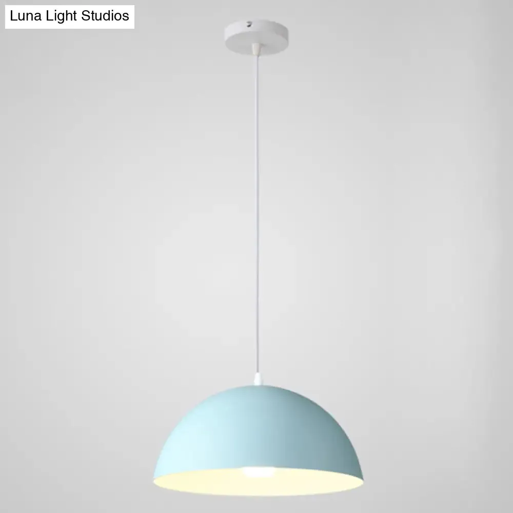 Macaron Half Globe Pendant Lamp: 8 Color Options, Metal Hanging Light for Kitchen & Dining Room
