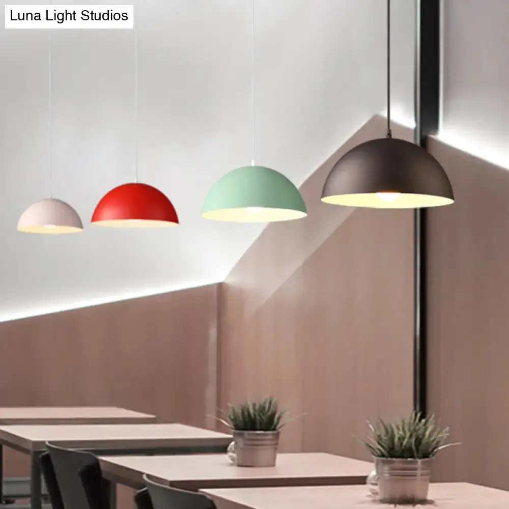 Macaron Half Globe Pendant Lamp: 8 Color Options, Metal Hanging Light for Kitchen & Dining Room