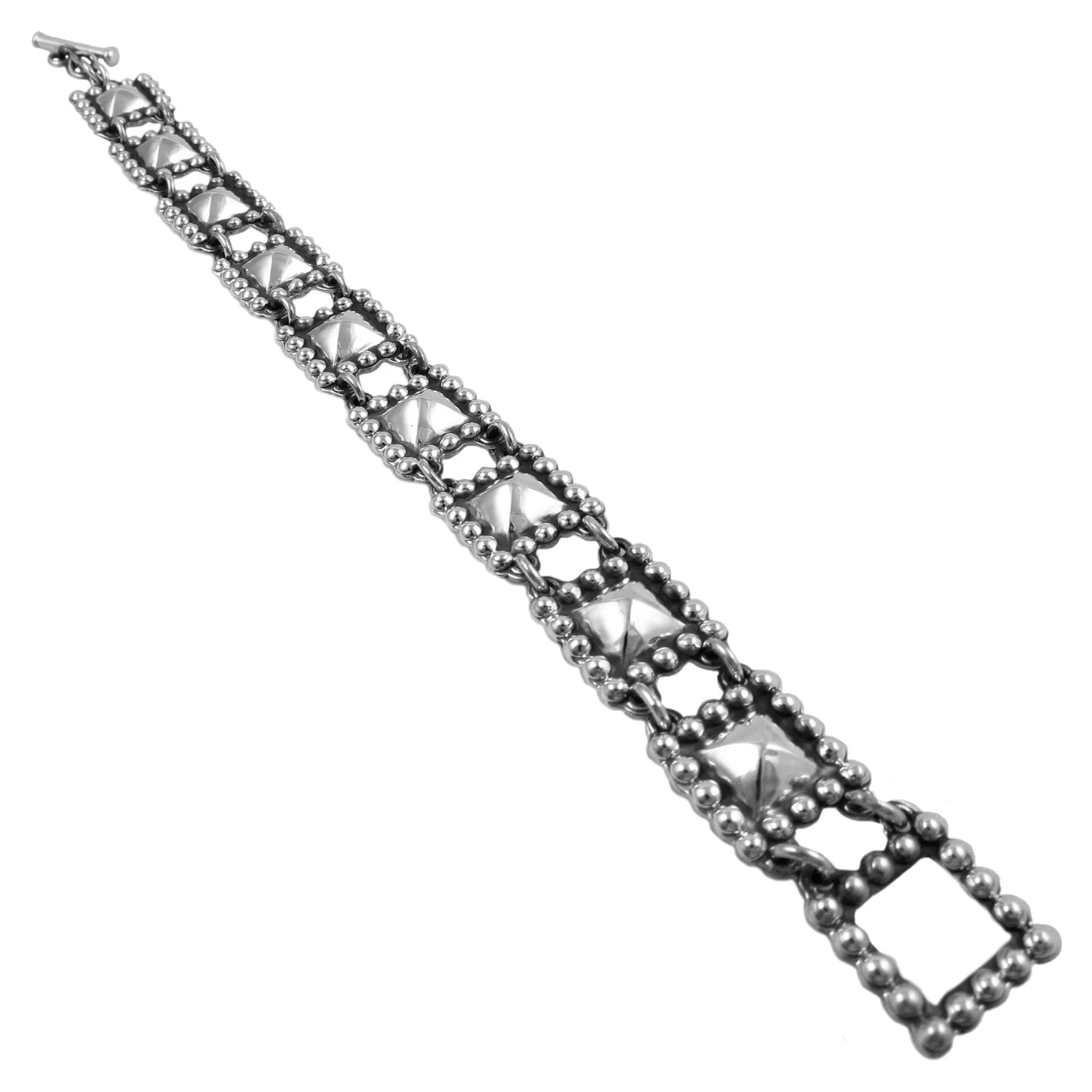 Maria Belen Designer Taxco Sterling Silver Small Pyramid Square Bracelet