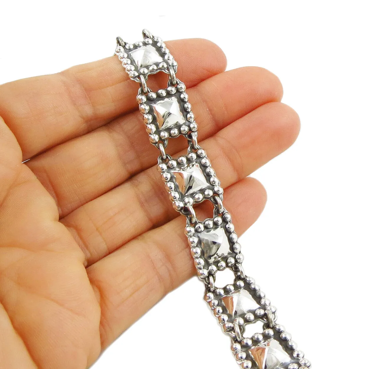 Maria Belen Designer Taxco Sterling Silver Small Pyramid Square Bracelet