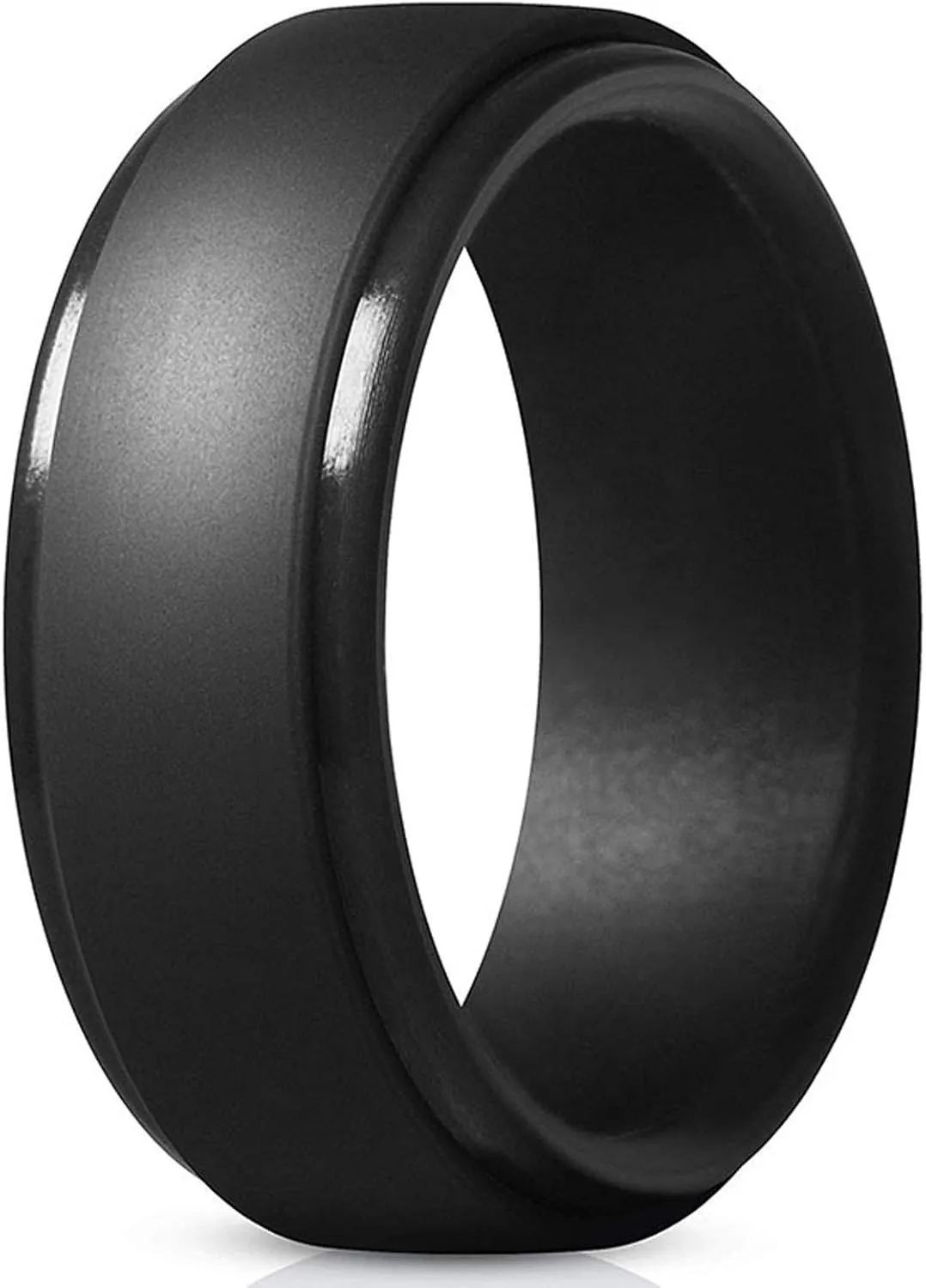 Men's Silicone Ring Bands, Personality Silicone Wedding Rings Step Edge Rubber Wedding Band, Rubber Engagement Couples Round Bands Ring Jewelry Gift