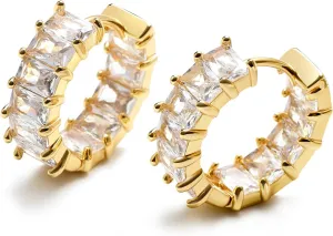 Mesovor Gold Cubic Zirconia Hoop Earrings for Women Trendy, 18K Gold Plated Huggie Hoops Earrings | Green Black Red Stones Earrings Jewelry Gifts