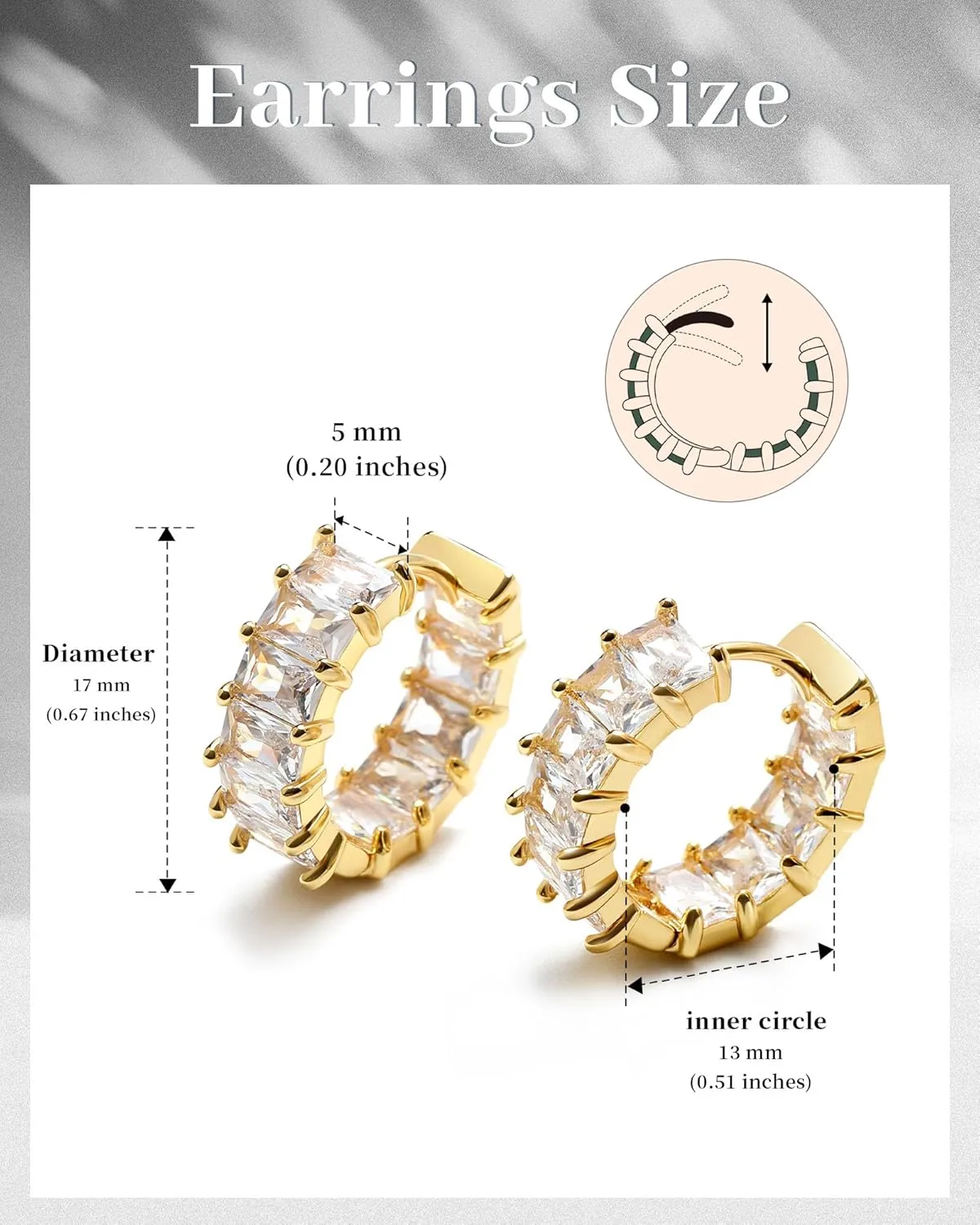 Mesovor Gold Cubic Zirconia Hoop Earrings for Women Trendy, 18K Gold Plated Huggie Hoops Earrings | Green Black Red Stones Earrings Jewelry Gifts