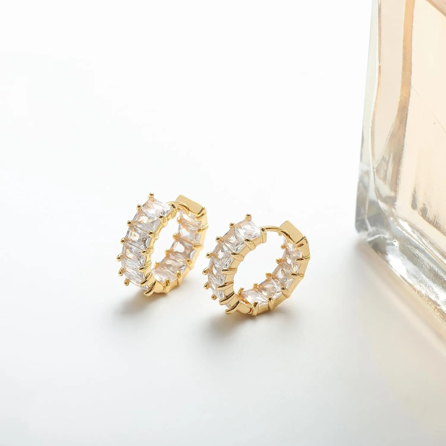 Mesovor Gold Cubic Zirconia Hoop Earrings for Women Trendy, 18K Gold Plated Huggie Hoops Earrings | Green Black Red Stones Earrings Jewelry Gifts