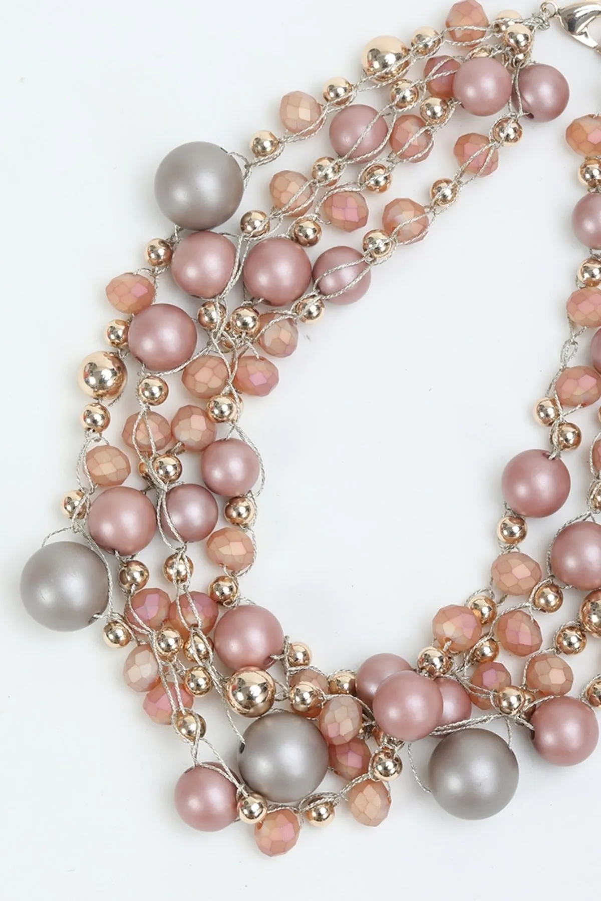 Multi Layered Faux Pearl Necklace in Beige