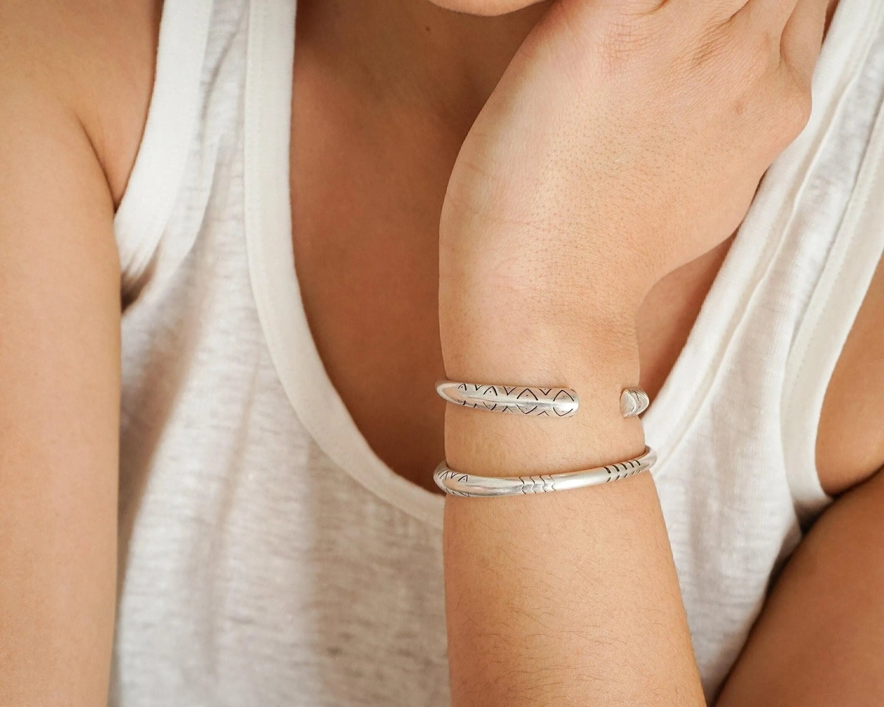 Open Silver Ethnic Tribal Cuff