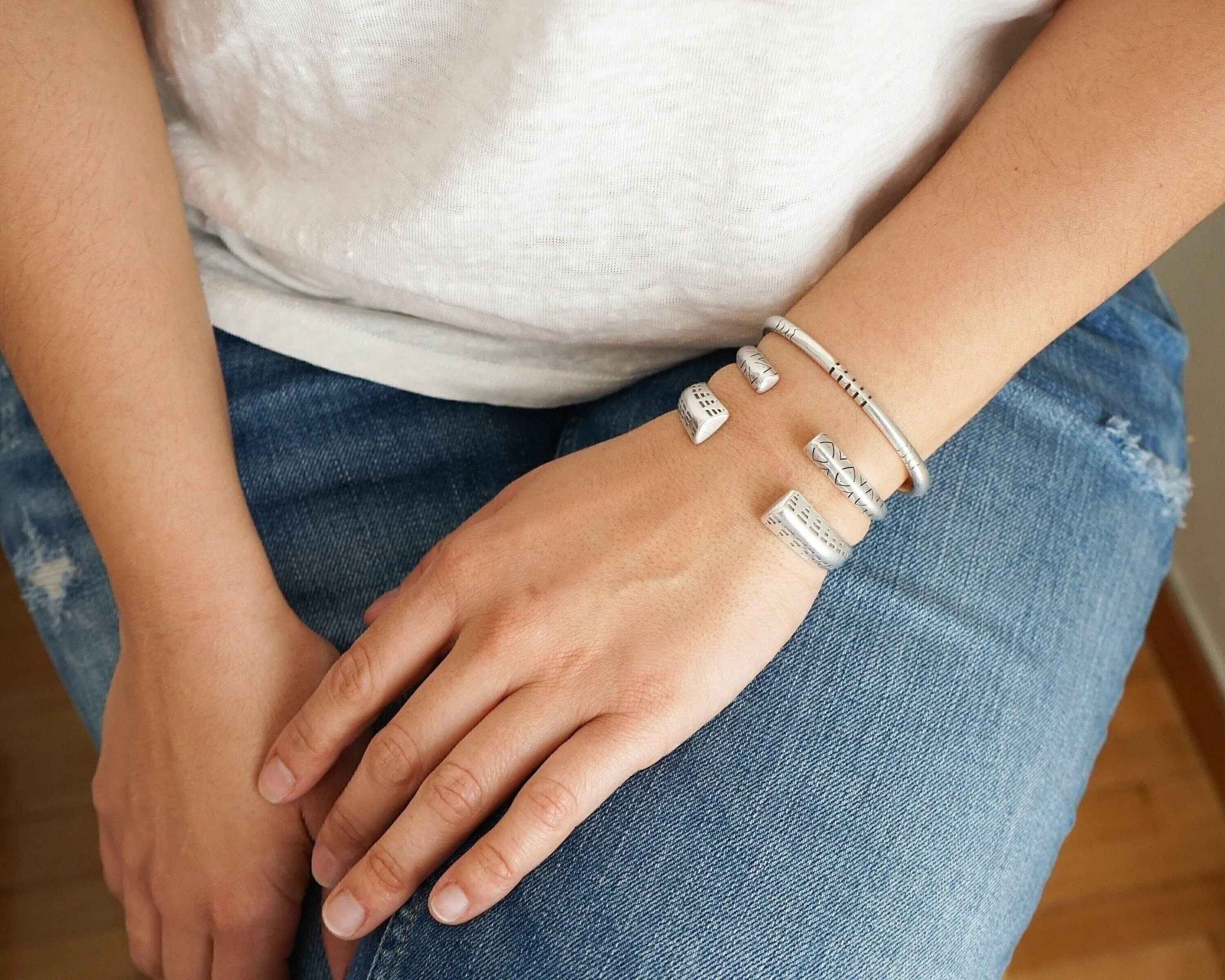 Open Silver Ethnic Tribal Cuff