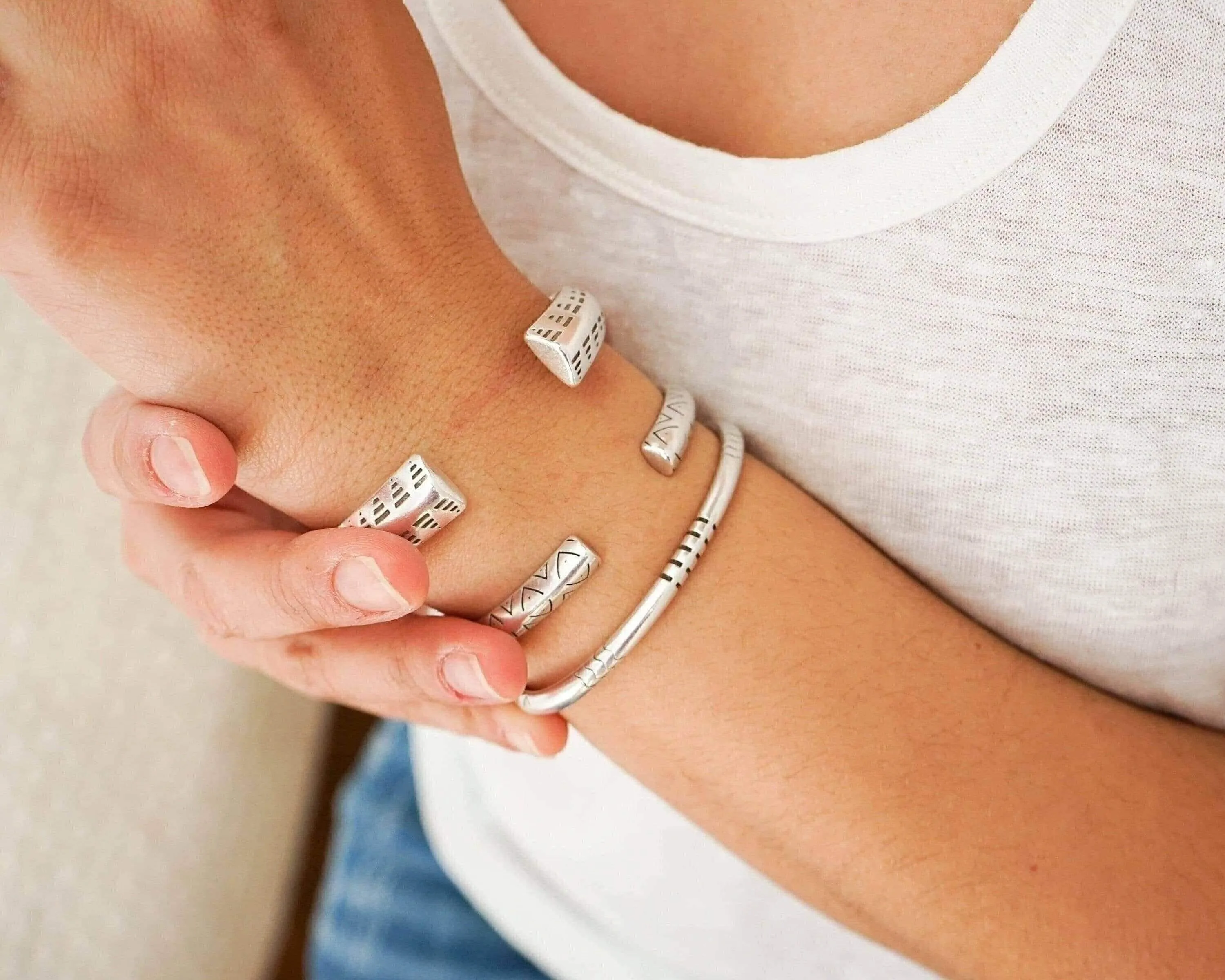 Open Silver Ethnic Tribal Cuff