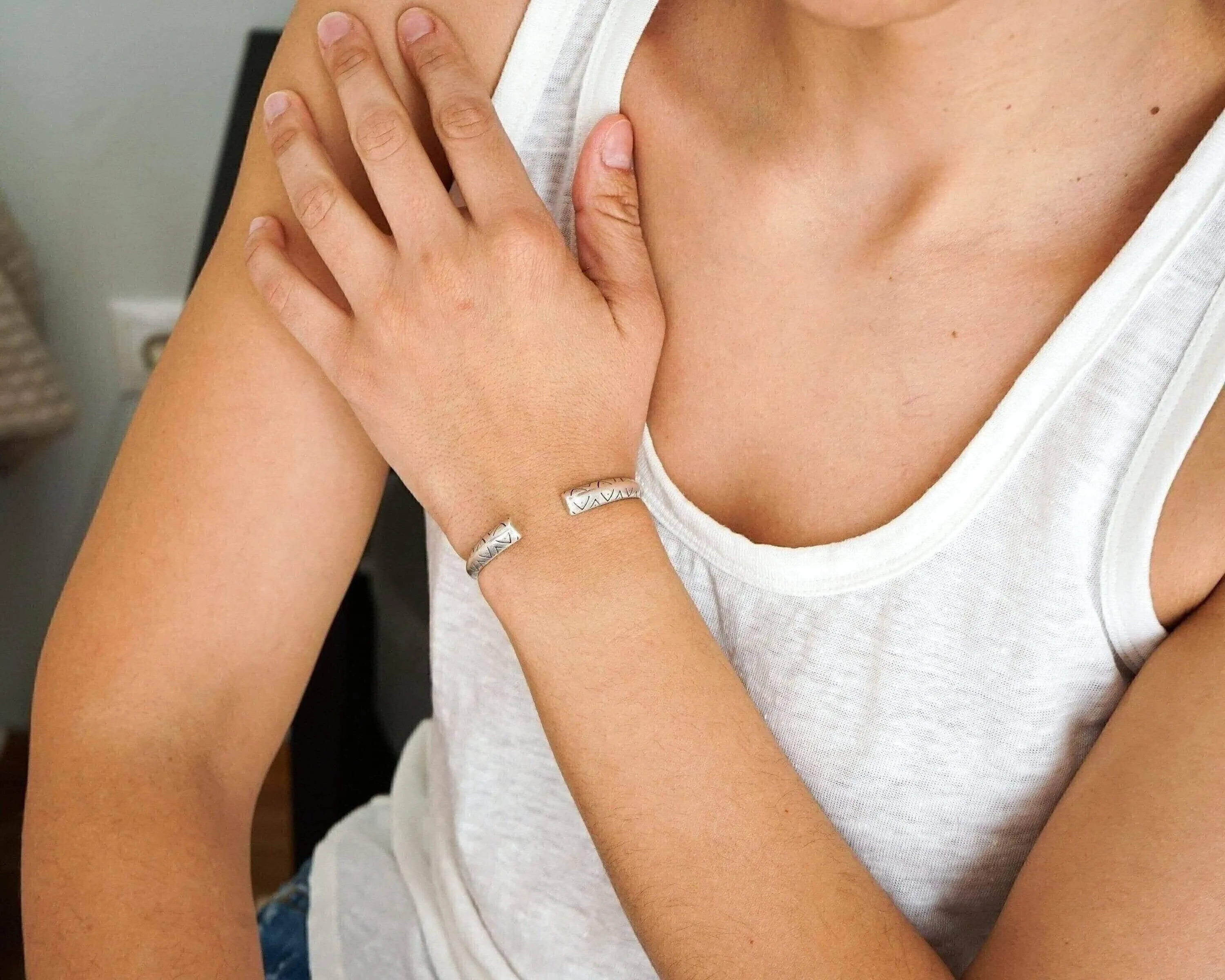 Open Silver Ethnic Tribal Cuff