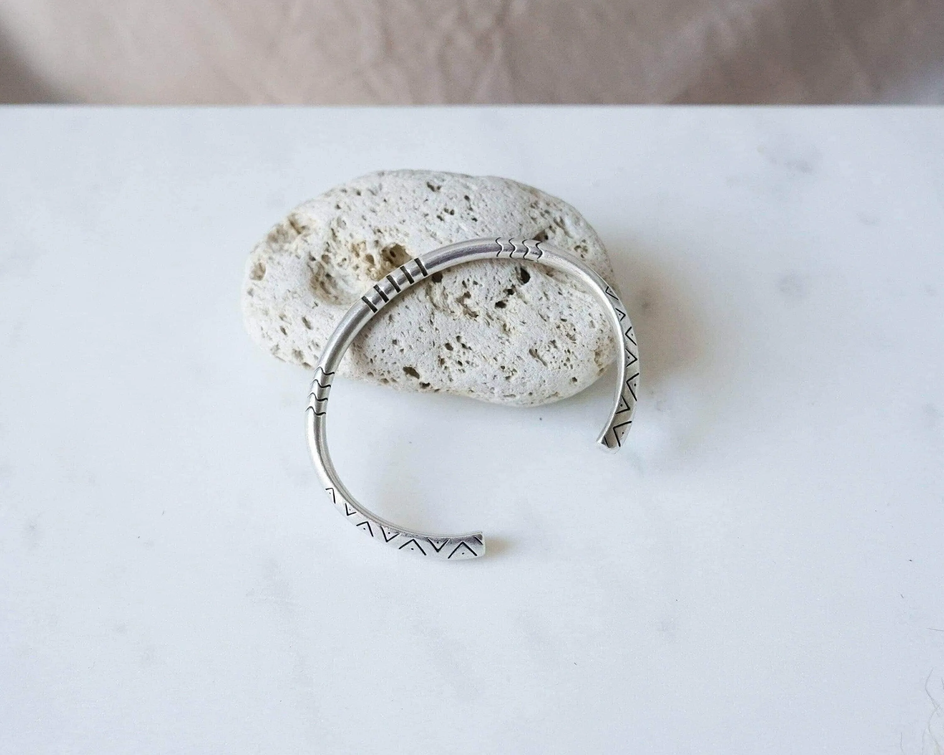 Open Silver Ethnic Tribal Cuff