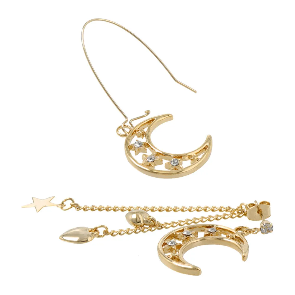 Openwork Moon Asymmetrical Earrings