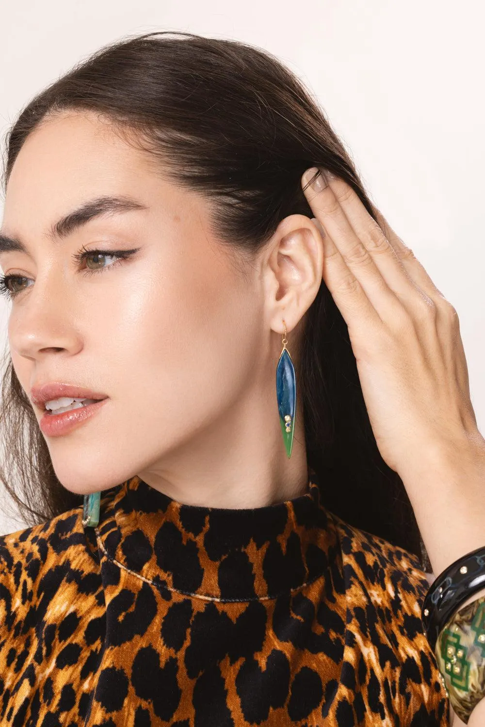 Peridot Sapphire Blue Green Bakelite Earrings