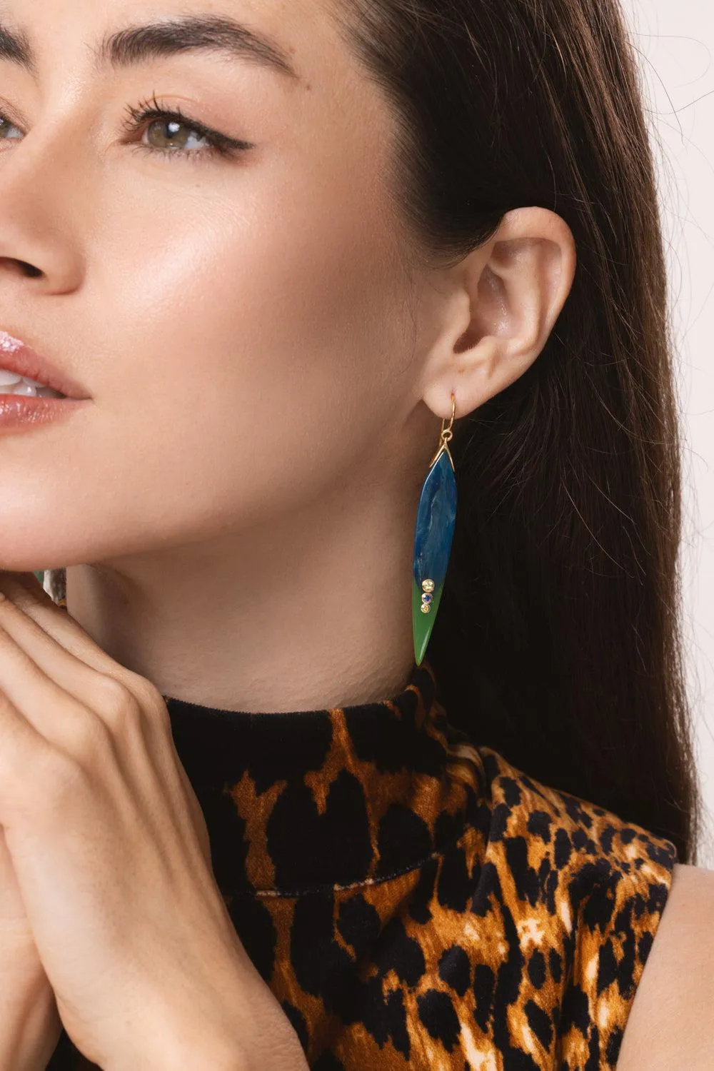 Peridot Sapphire Blue Green Bakelite Earrings