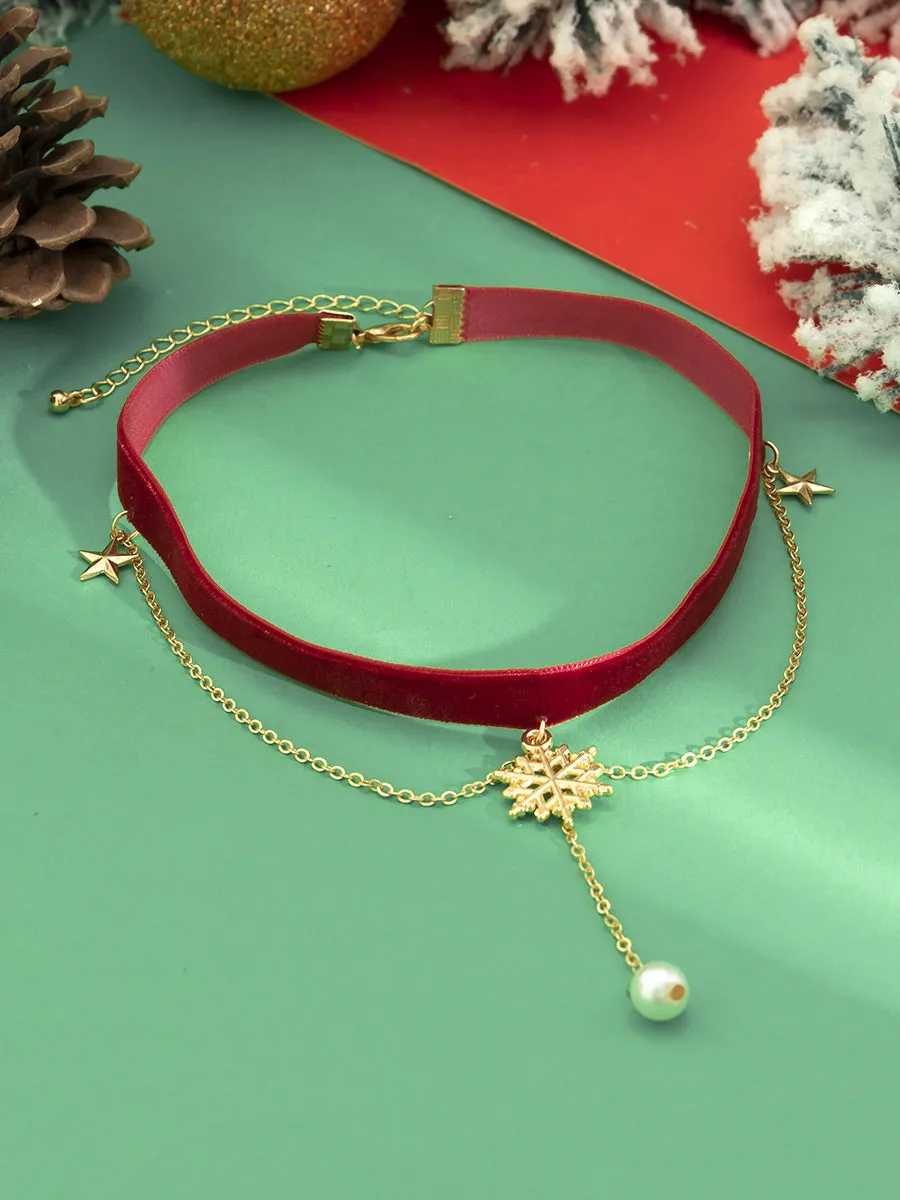 Red Velvet Christmas Snowflake Necklace
