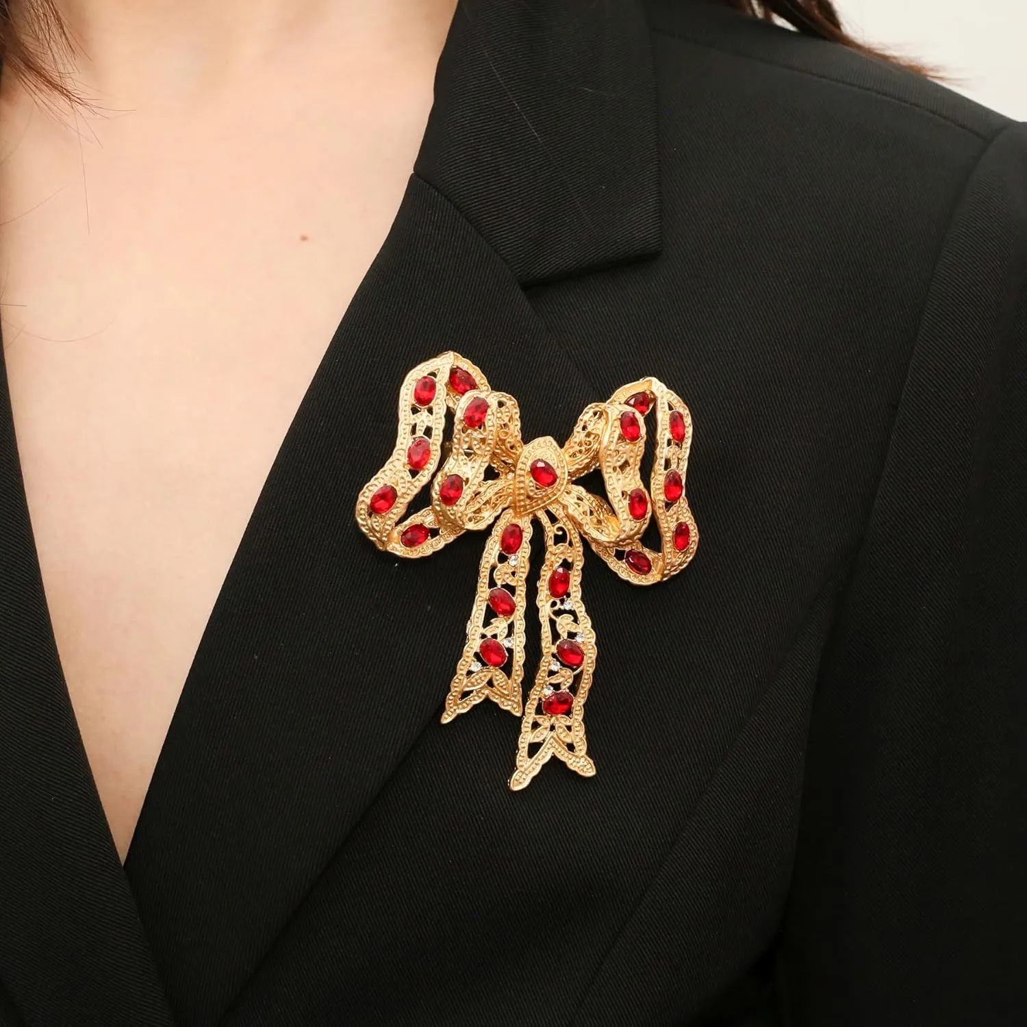 Rhinestone Bow Brooch Vintage Crystal Large Bowknot Brooches for Women Brooch Pin Wedding Fashion Jewelry Accessories,Women Gift