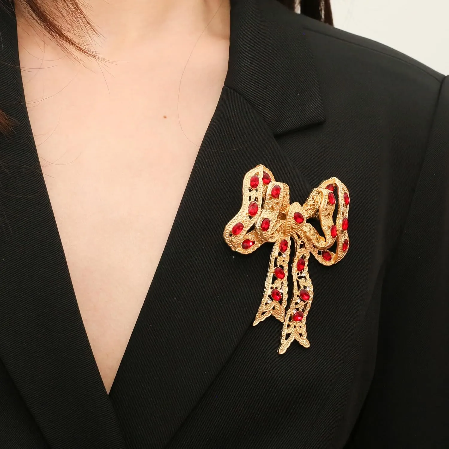 Rhinestone Bow Brooch Vintage Crystal Large Bowknot Brooches for Women Brooch Pin Wedding Fashion Jewelry Accessories,Women Gift