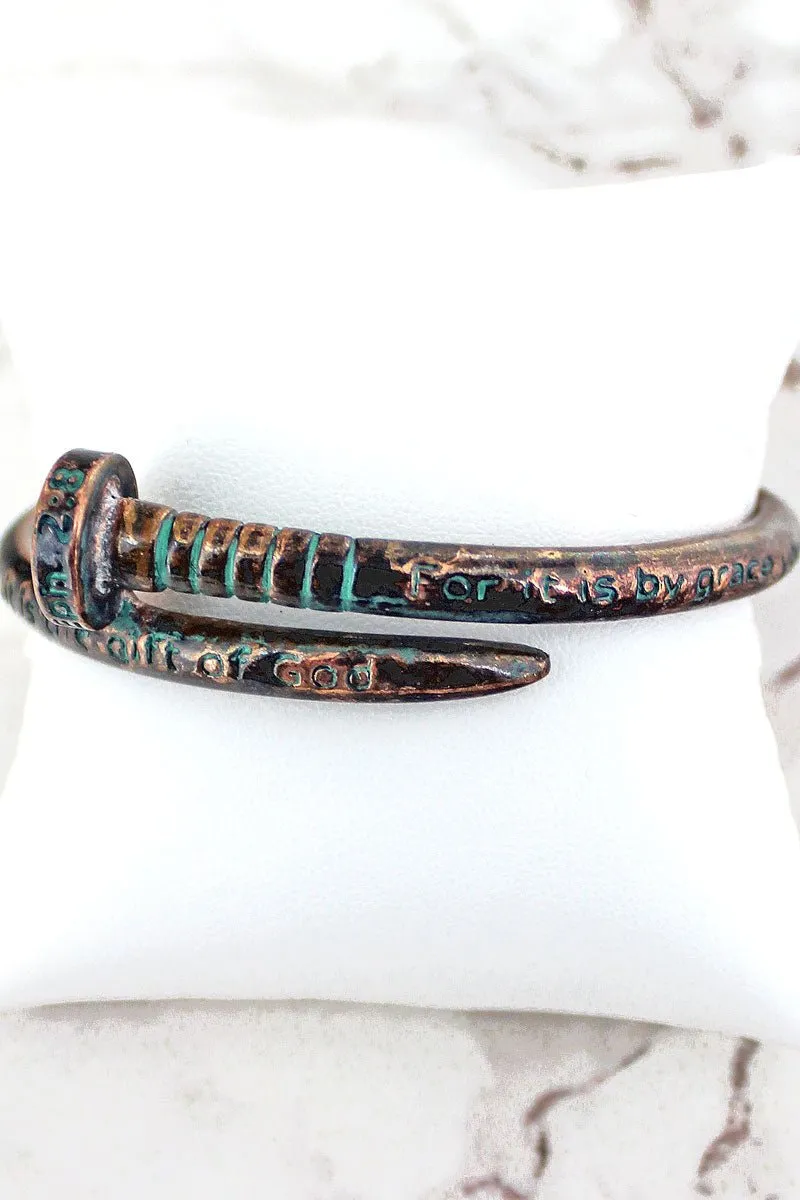 SALE! Patina Coppertone Philippians 4:6 Nail Bangle