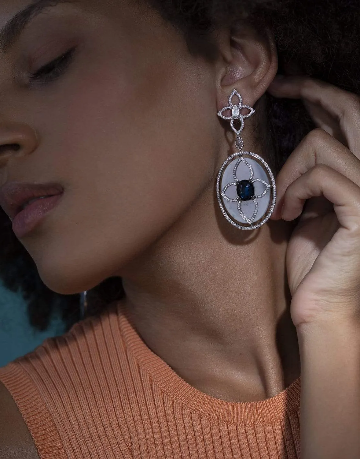 Sapphire, Jade and Diamond Drop Earrings