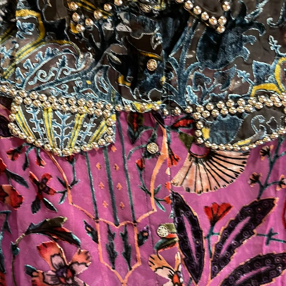 Sheer Velvet Burnout Button Down W/ Studded Detail