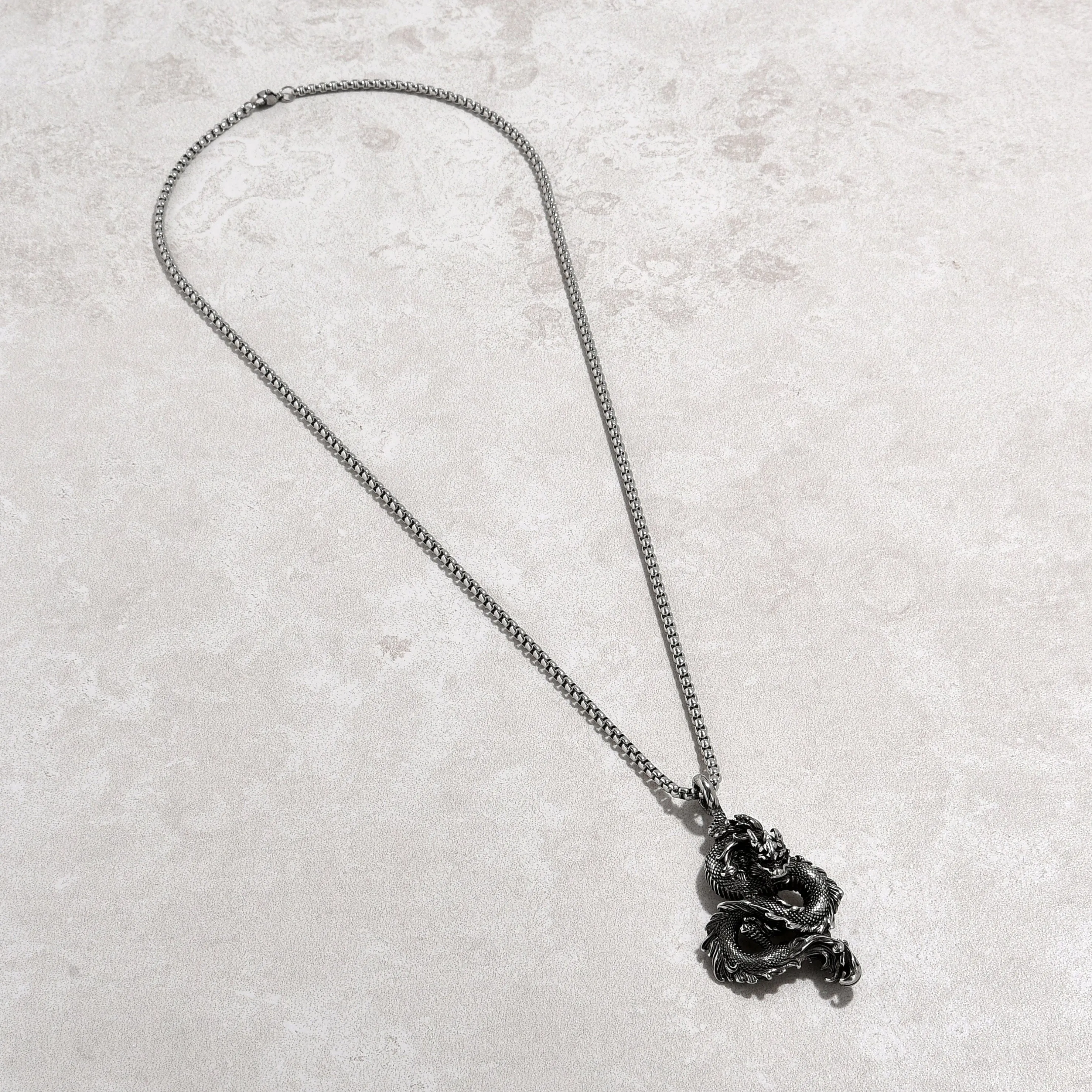 Silver Dragon Steel Hearts Necklace