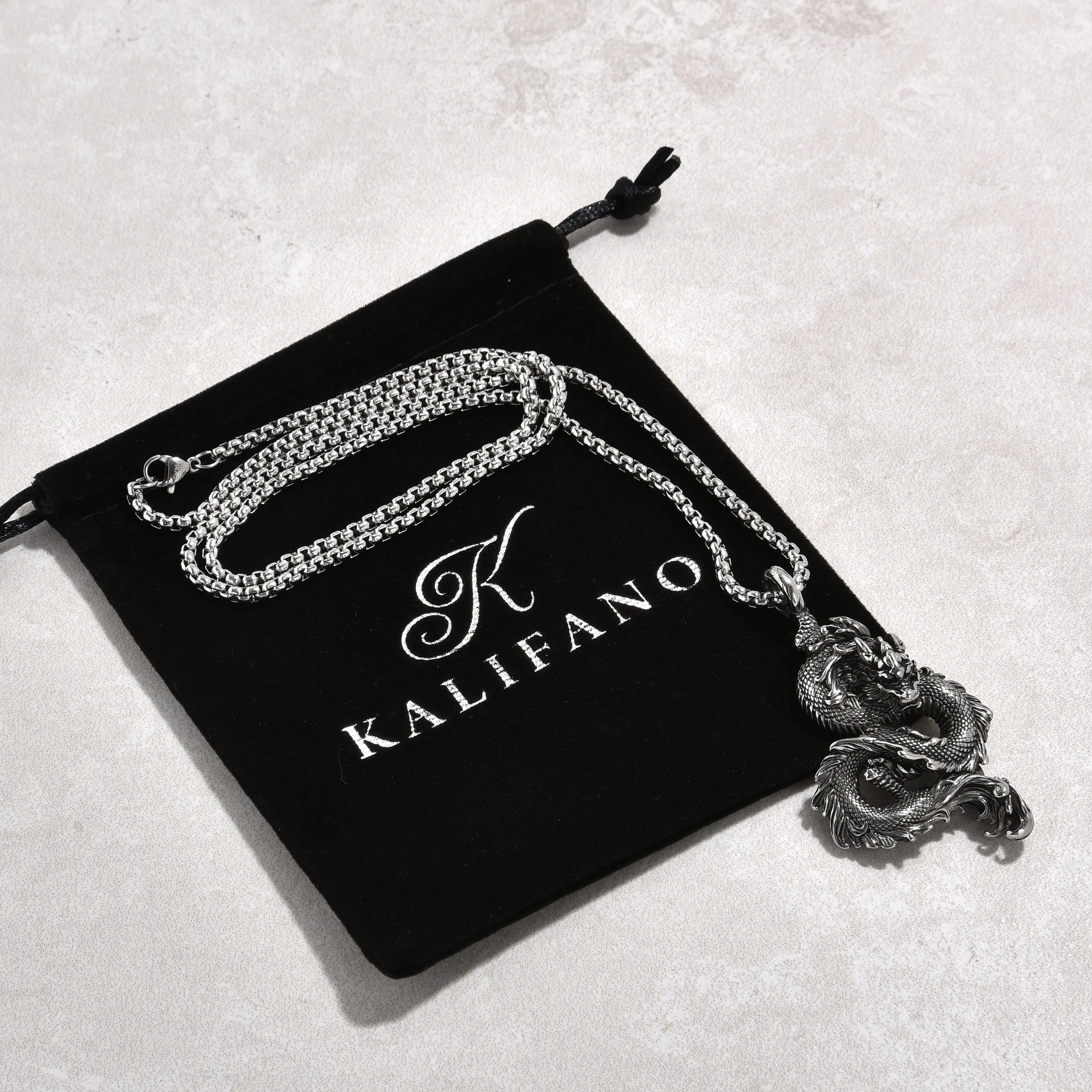 Silver Dragon Steel Hearts Necklace