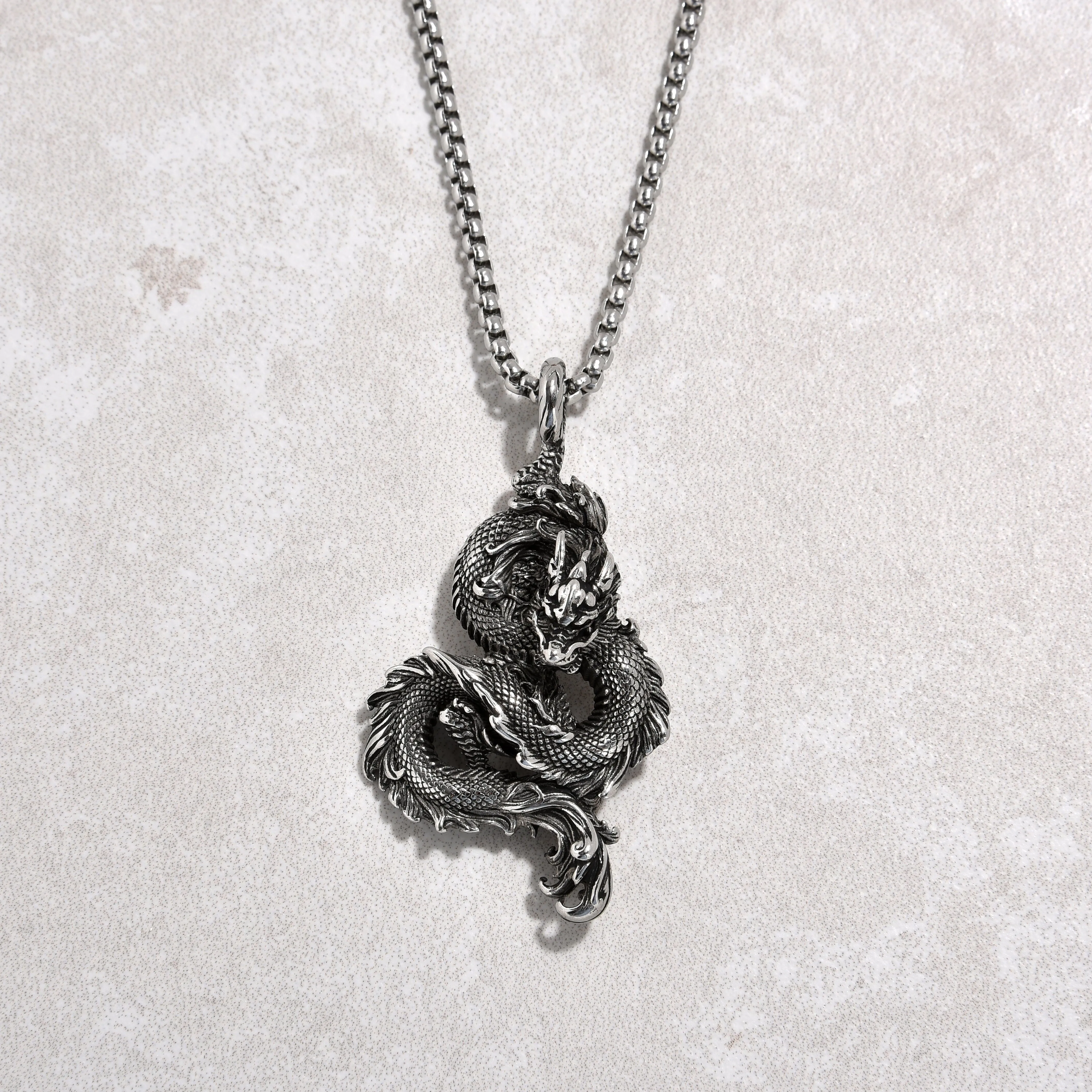 Silver Dragon Steel Hearts Necklace