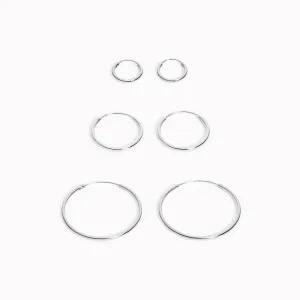 Silver Hoop Earrings Set